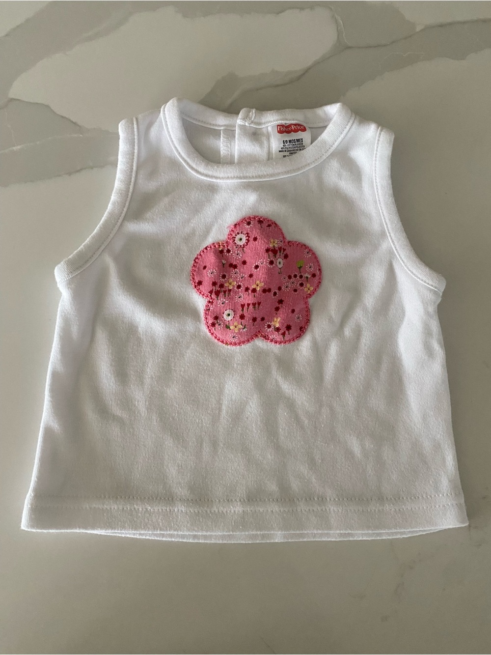 Vtg 90’s Fisher-Price Girls Floral Flower patch Sleeveless Crew Knit Tank 6-9M